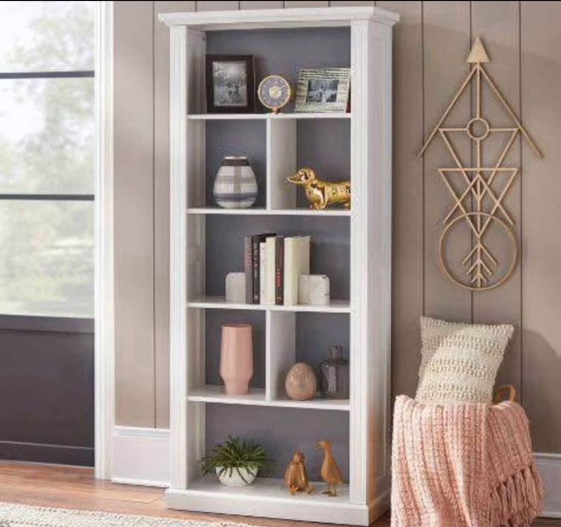 New White Beveled Bookshelf Display Case