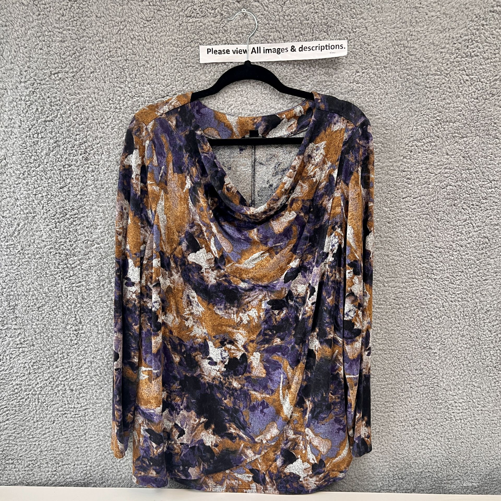 Simply Vera Wang Womens Purple Floral Cowl Neck Long Sleeve Knit Top Plus Size XXL