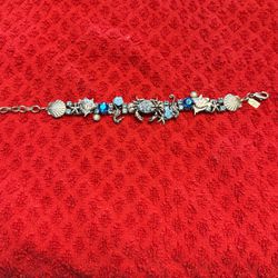Silver Bracelet With Crab, Seahorses,Fish And Clam Shells 