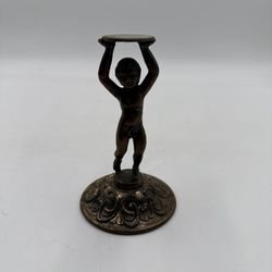 Antique Bronze Cherub Candle Holder Putti Figurine Art Nouveau Style