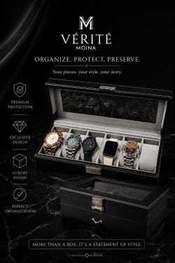 Black Multi Watch Presentation Box Clear Window Top Faux Leather Holds 6