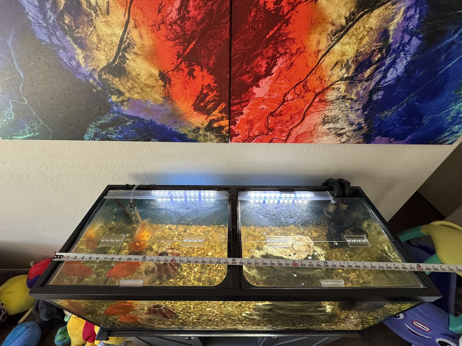 80 gallon fish tank with supplies and cabinet