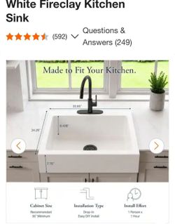 Josephine 34 in. 3-Hole Quick-Fit Farmhouse/Apron-Front Drop-In Single Bowl Crisp White Fireclay Kitchen Sink New open box item