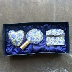 Vintage Floral Porcelain Vanity Set (3-Piece)