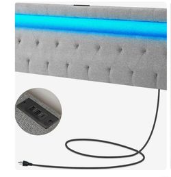Greenstell Queen Size Gray Linen Led Headboard