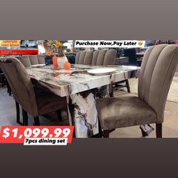 7pcs Marble Dining Set 