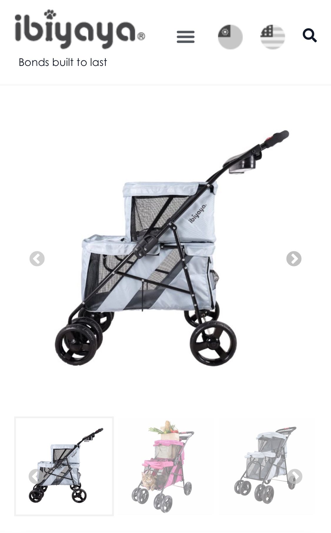 IBIYAYA Double Decker Pet Bus, 4-Wheel Foldable, Double Dog-Cat Stroller