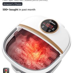 GEHONA Collapsible Foot Spa Bath with Heat,Foot Massager with Two Side Supports,Leakage Protector,Temperature Control,Bubbles,Red Light,Timer, Feet Sp