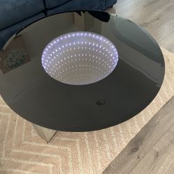 Modern LED Infinity Mirror Coffee Table – Smoked Glass & Chrome Base