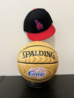 Spalding Clippers Wood Grain Basketball With Bonus Signed Luc Mbah A Moute Hat