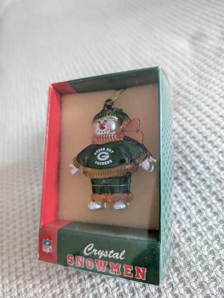 Crystal Snowman Green Bay Packers Ornament