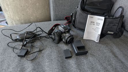 Canon EOS M50 (15-45mm Lens) with Battery, Charger, AC Power Adapter + Battery Adapter, Bag