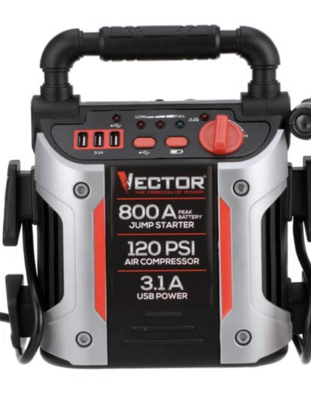 VECTOR 800 Peak Amp Jump Starter, 120 PSI Air Compressor, Three USB Charging Ports, Rechargeable