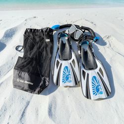 U.S. Divers Adult Snorkeling Set! Size S/M Diving Fins (Men’s 5-8.5) Mask W/ Snorkel and Carry Bag