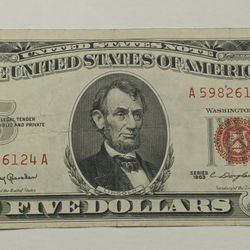  1963 Red Seal Five Dollar Bill A(contact info removed)4 A