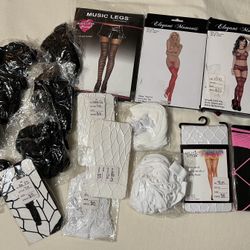 Huge Lot Stockings Fishnet Nylons Pantyhose Lingerie Thigh High Black White Red Maroon Pink One Size