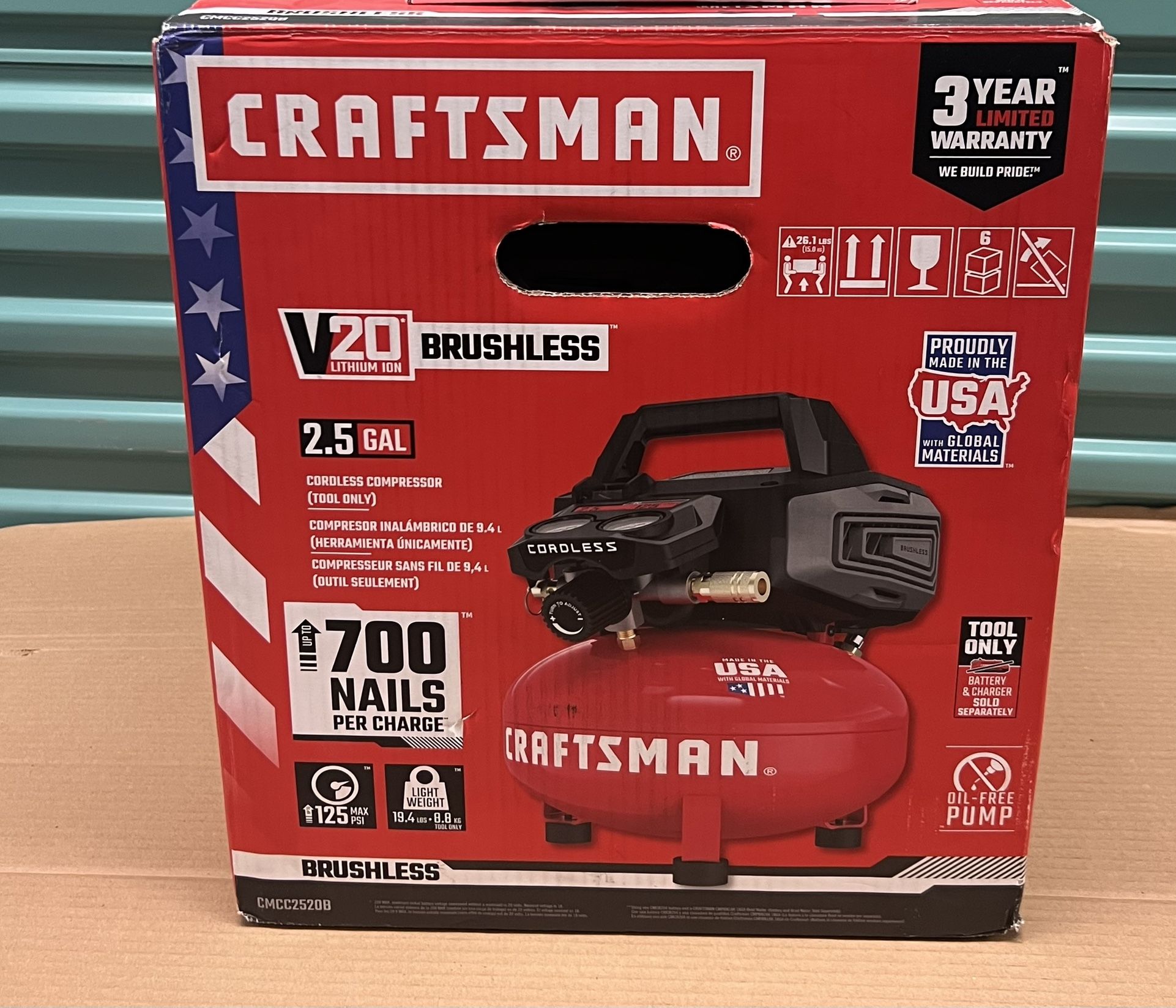 Craftsman Portable Air Compressor V20 Brushless Cordless (TOOL ONLY NO BATTERY)