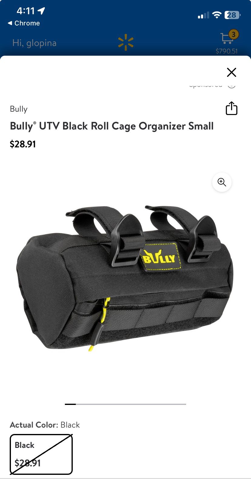 Bully® UTV Black Roll Cage Organizer Small