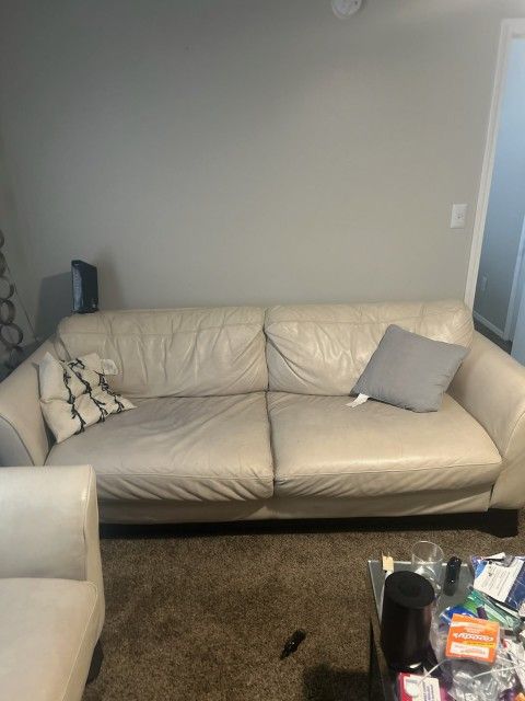 Leather Couch ,Chair,& Glass Table