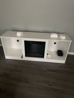 White TV Stand with Electric Fireplace Insert