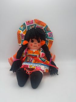 Handmade Fabric Rag Doll with Braids