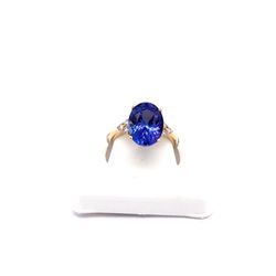 14k Yellow Gold 5.22ct Tanzanite 0.21ct Round Diamonds Ring