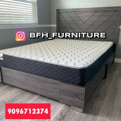 Queen Grey Alpine Platform Bed With Ortho Mattress Included