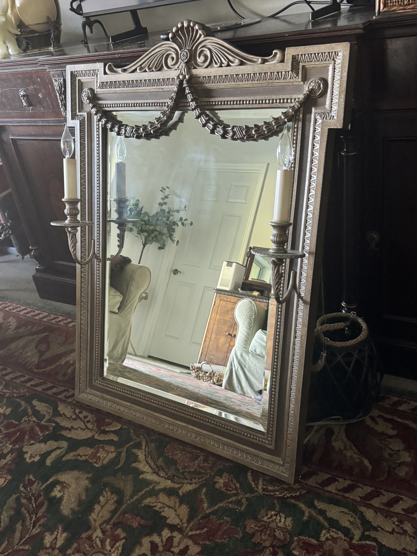 Vintage, neoclassical Belles Mirror With Two Built-in Electrical Candle Lights 