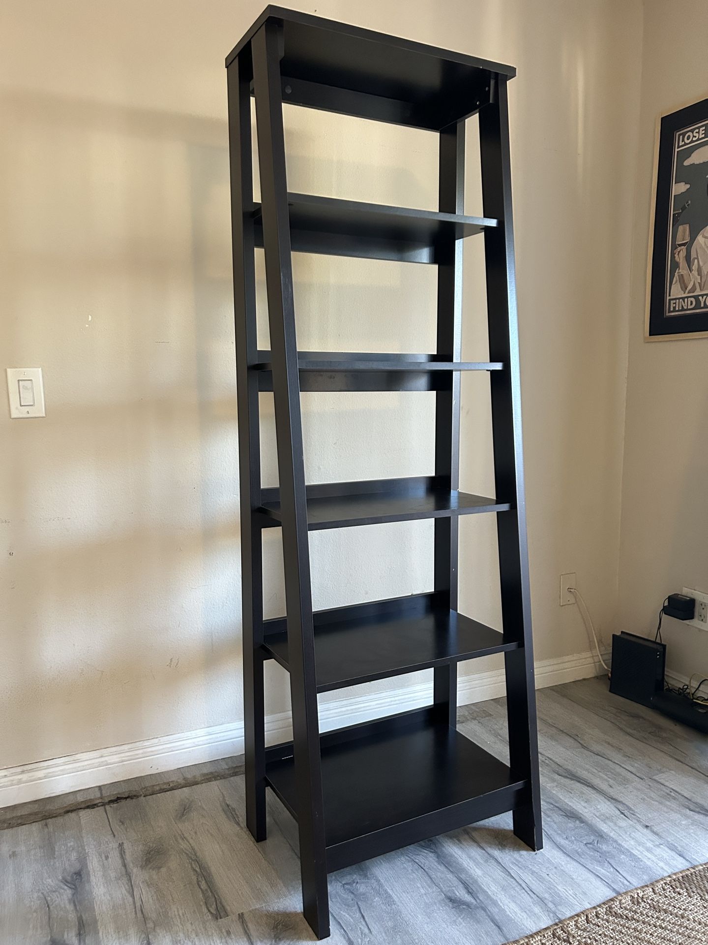 Black Wood 5-Shelf Ladder Bookshelf – $50 (Moving Sale)
