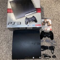 SONY PLAYSTATION 3 PS3 SLIM CONSOLE WITH VIDEO GAME & CONTROLLER 