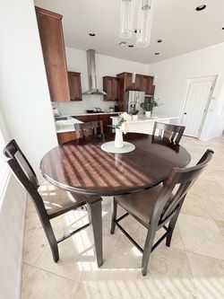 Round Dark Wood Dining Table with 4 Chairs