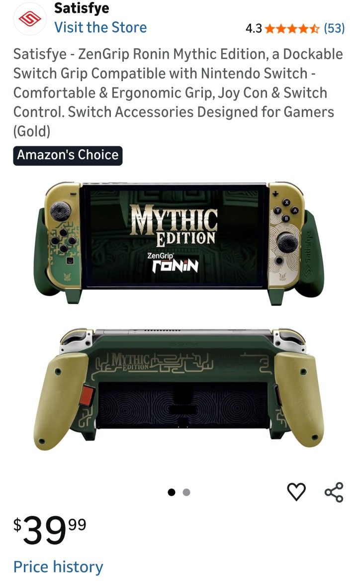 Satisfye - ZenGrip Ronin Mythic Edition, a Dockable Switch Grip Compatible with Nintendo Switch - Comfortable & Ergonomic Grip, Joy Con & Switch Contr