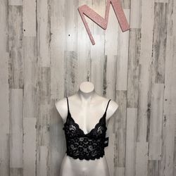 GBG Guess Black Lace Bralette Medium – Floral Lace Crop Cami, Stretchy Lingerie Top NWT