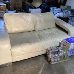 White Leather Sofa - - Has Cat Scratches 