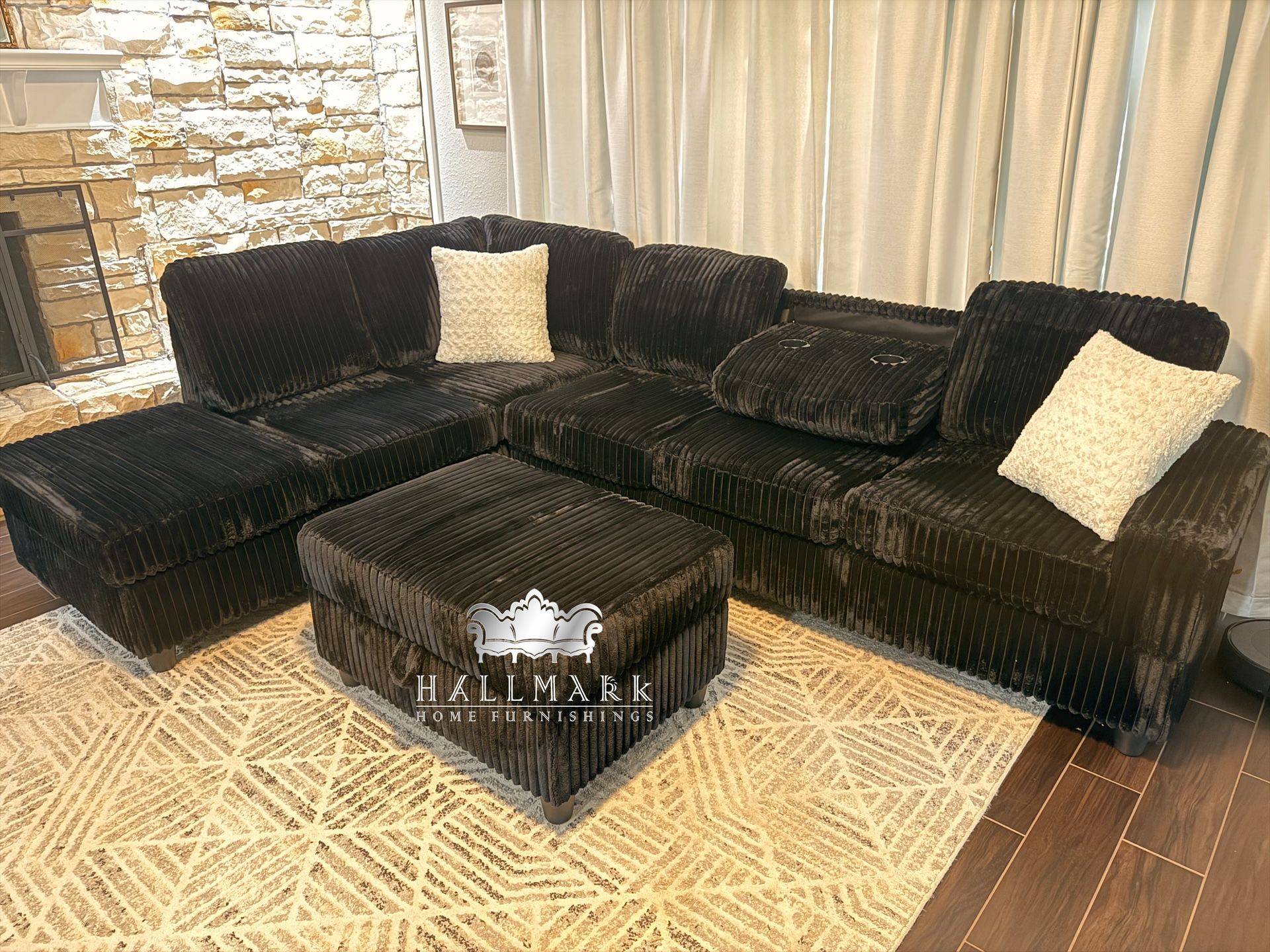 New-in-Box Fluffy Sectional + Storage Ottoman