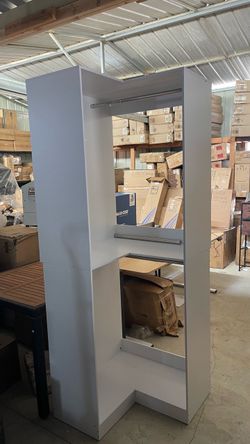 NEW & Assembled Corner Closet Organizer System - 32" W x 80" H White Wood Tower