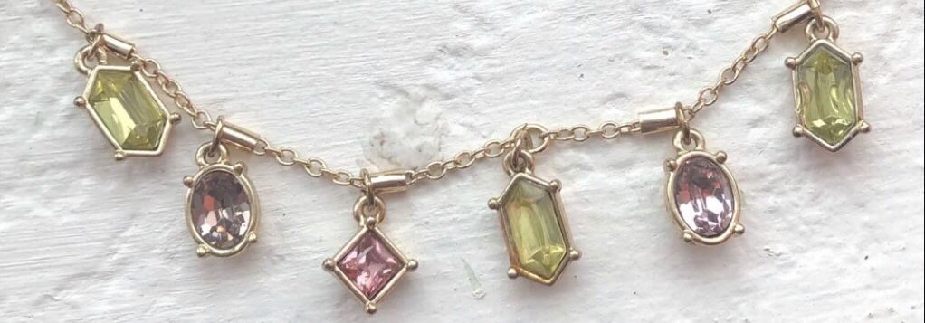 Vintage Necklace Signed GV9 Gold Tone Multi Colored Crystals 2 Strand Shortest Strand 16 Inches Long