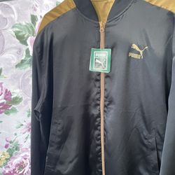 Puma Black And Gold Reversible Satin Bomber Jacket Size -L