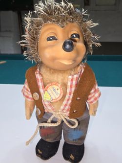 Vintage Steiff Mecki hedgehog mohair rubber doll figure, made in Germany, 7 inch