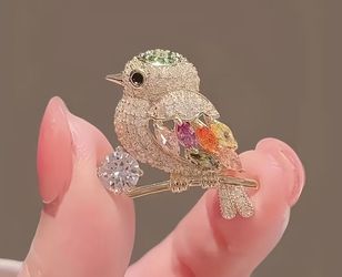 Crystal Bird Brooch Pin with Colorful Stones