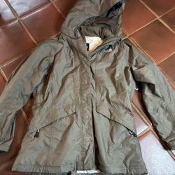 The North Face HyVent Womens Olive Green Hooded Rain Jacket Size L