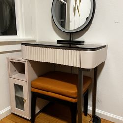 Modern Vanity + Lighted Mirror + Stool — Great Storage
