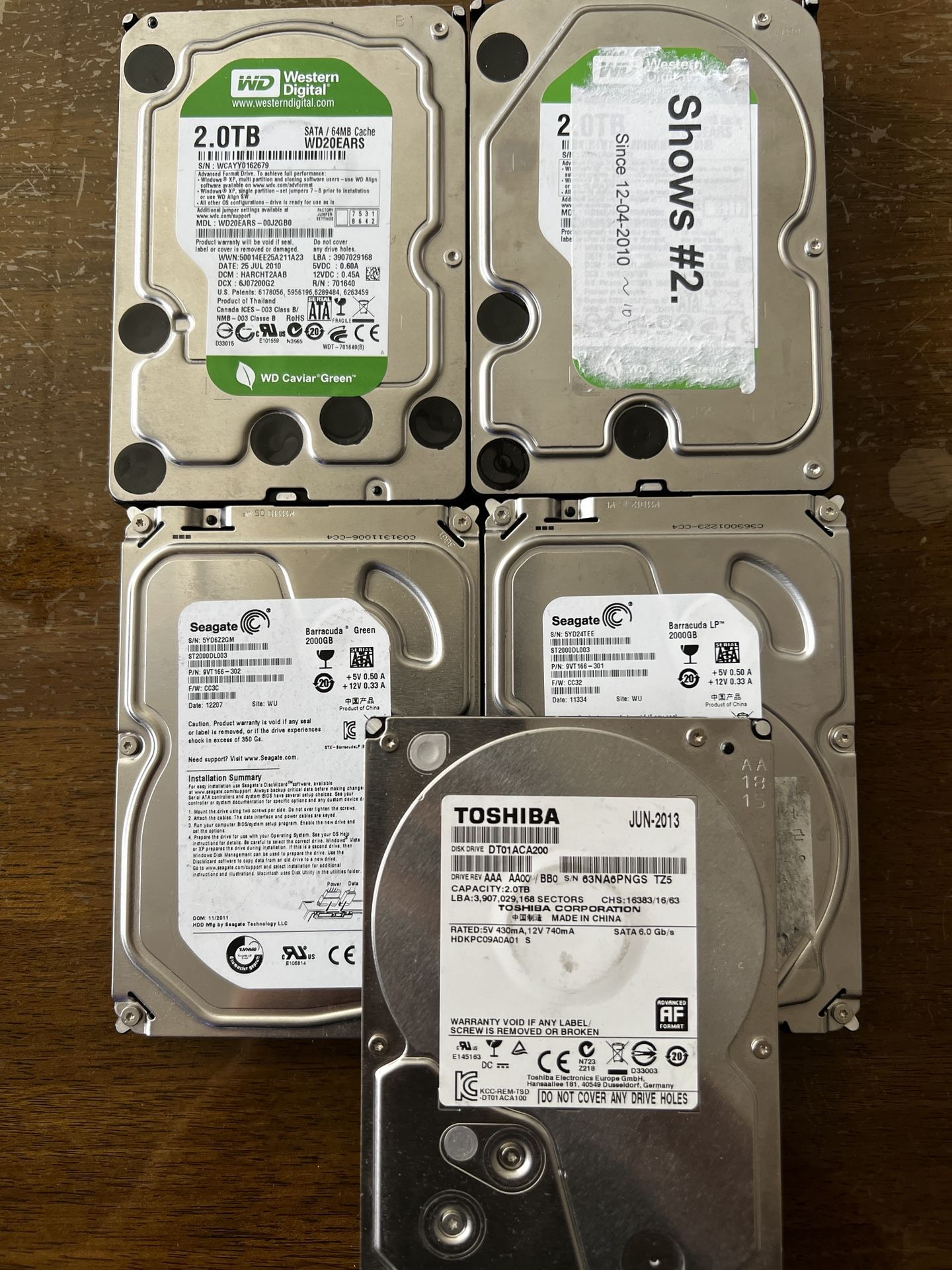 5 Of 2TB 3.5 Inch Hard Drives