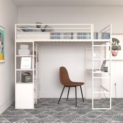*Brand New* DHP Lanis Metal Storage Loft Bed with Desk, Shelves, Cabinet and USB Port, Twin, White