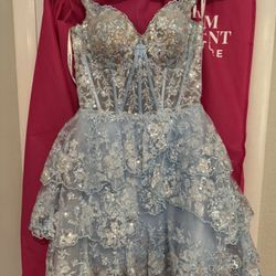 SHERRI HILL SEQUIN RUFFLE  DRESS
