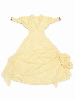 Yellow Lace Midi Dress with Chiffon Overlay