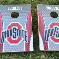 Used Once Wooden Ohio State Cornhole Boards & Bean Bags