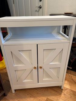 White Farmhouse Storage Cabinet with Open Shelf