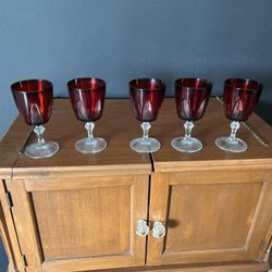 French Ruby Red Stemware Glassware Made in France Mid Century 1960s