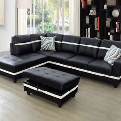 Black Leather Sectional Couch And Ottoman